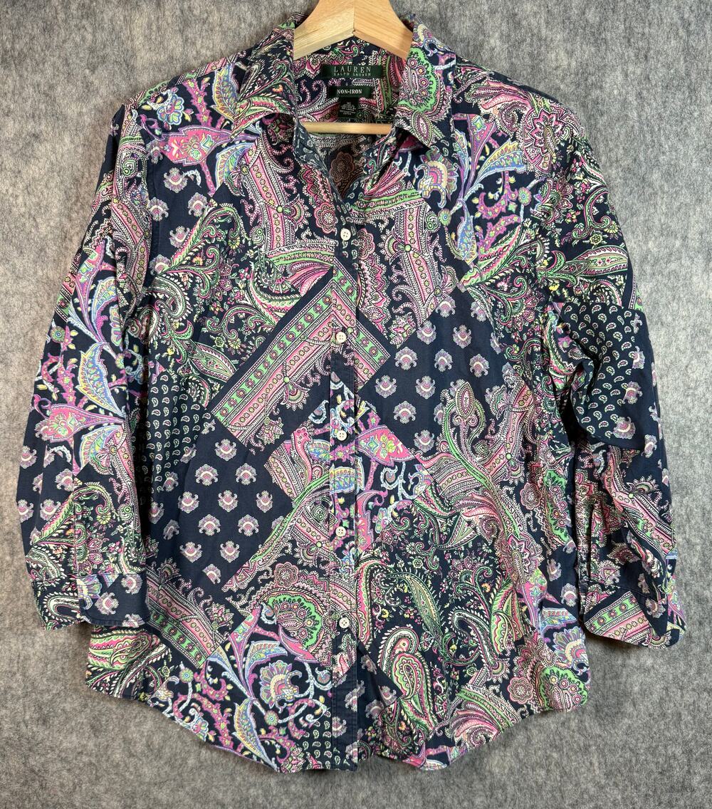 Lauren Ralph Lauren Womens Non-Iron XL Colorful Paisley Button Up Shirt